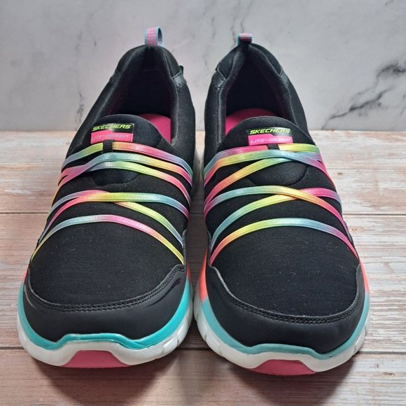 Skechers Black with Multicolor Stripes Athletic Shoes #126 - Picture 2 of 9